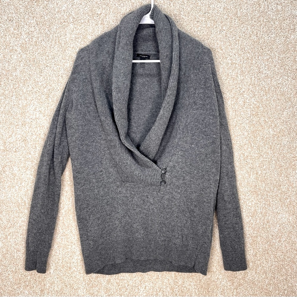 Imperfect Ann Taylor Cowl Neck Sweater size large grey gray neutral sweater